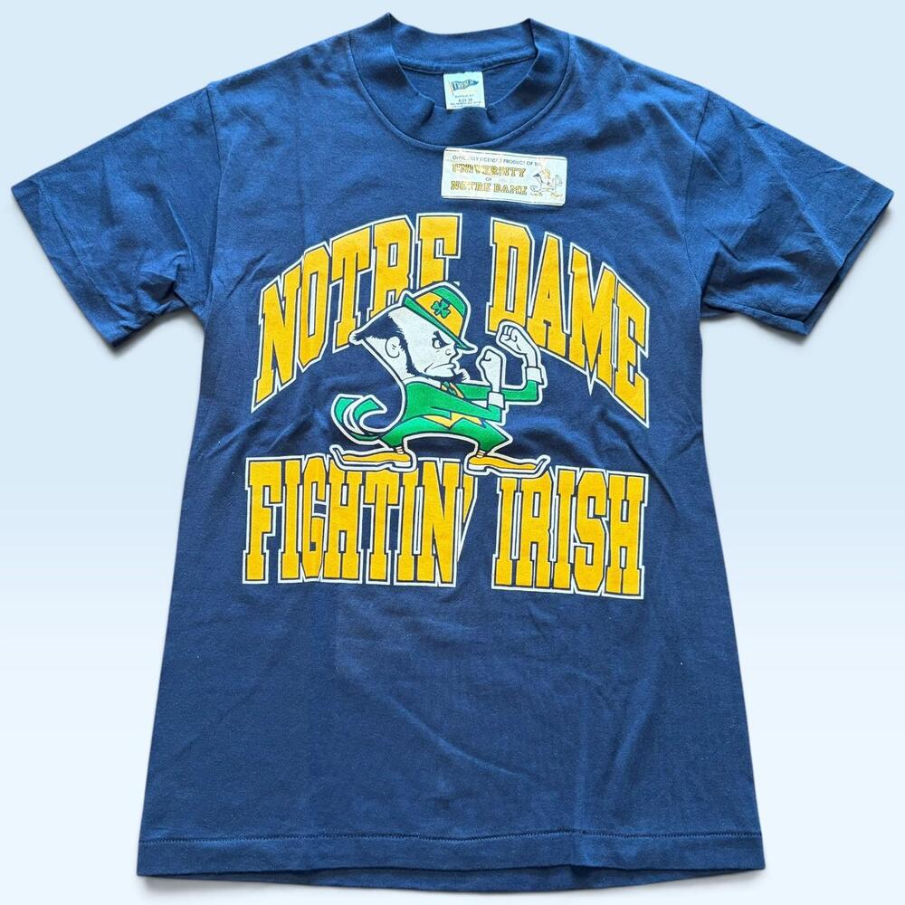Vintage Notre Dame Fighting Irish Shirt Mens Small Blue Football Trench